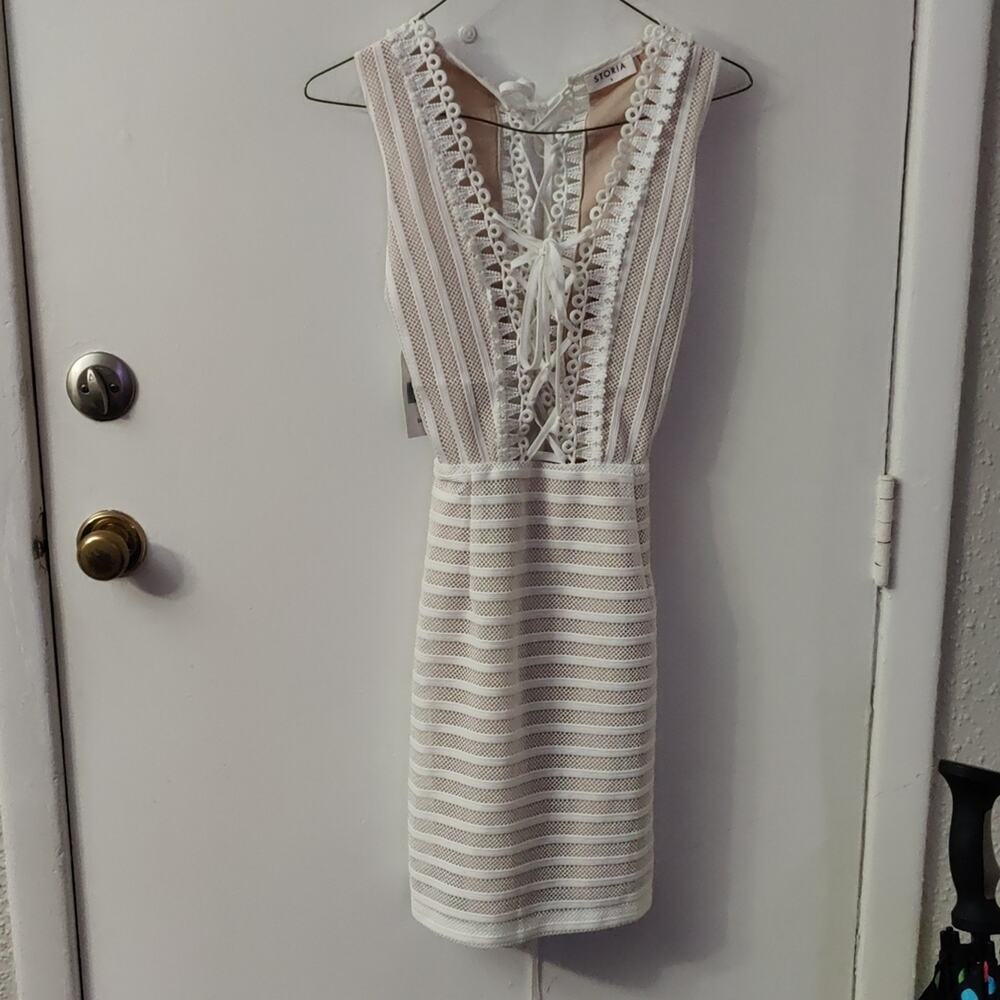 Storia Lace Up White/Cream Dress NEW S White Party Coquette Girl Tomato Girl